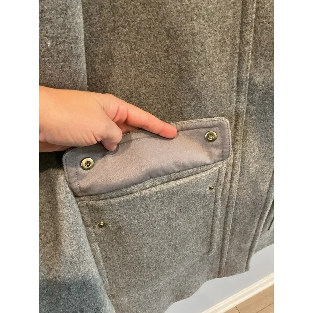 J.CREW Vail Faux Fur Parka Coat Hooded Peacoat Grey Classic Preppy Twee - Picture 10 of 11